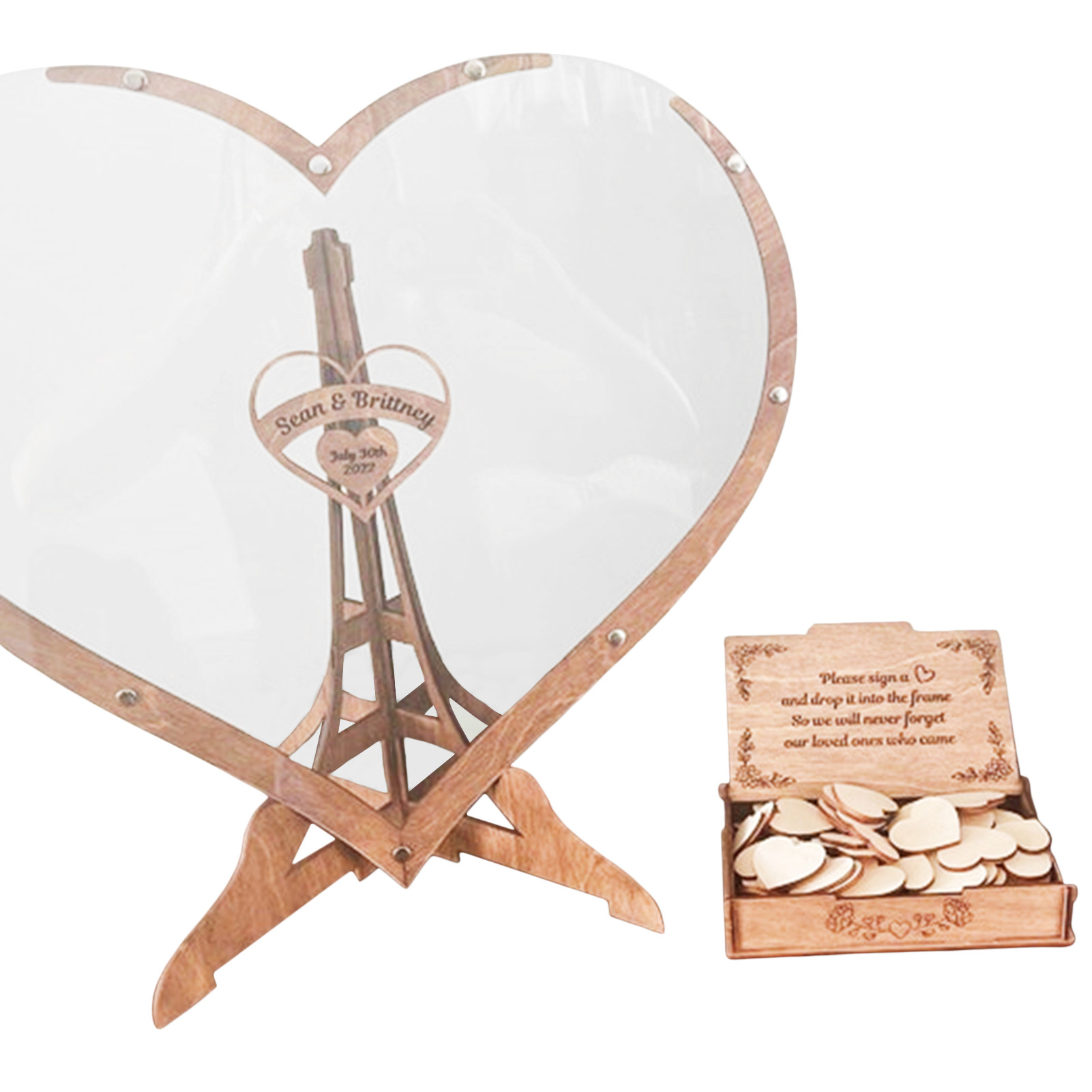Wooden Heart-shaped Guest Drop Box Wedding Message Box Gift With 60 Small Wooden Hearts Box Anniversary Signature Guest Books
